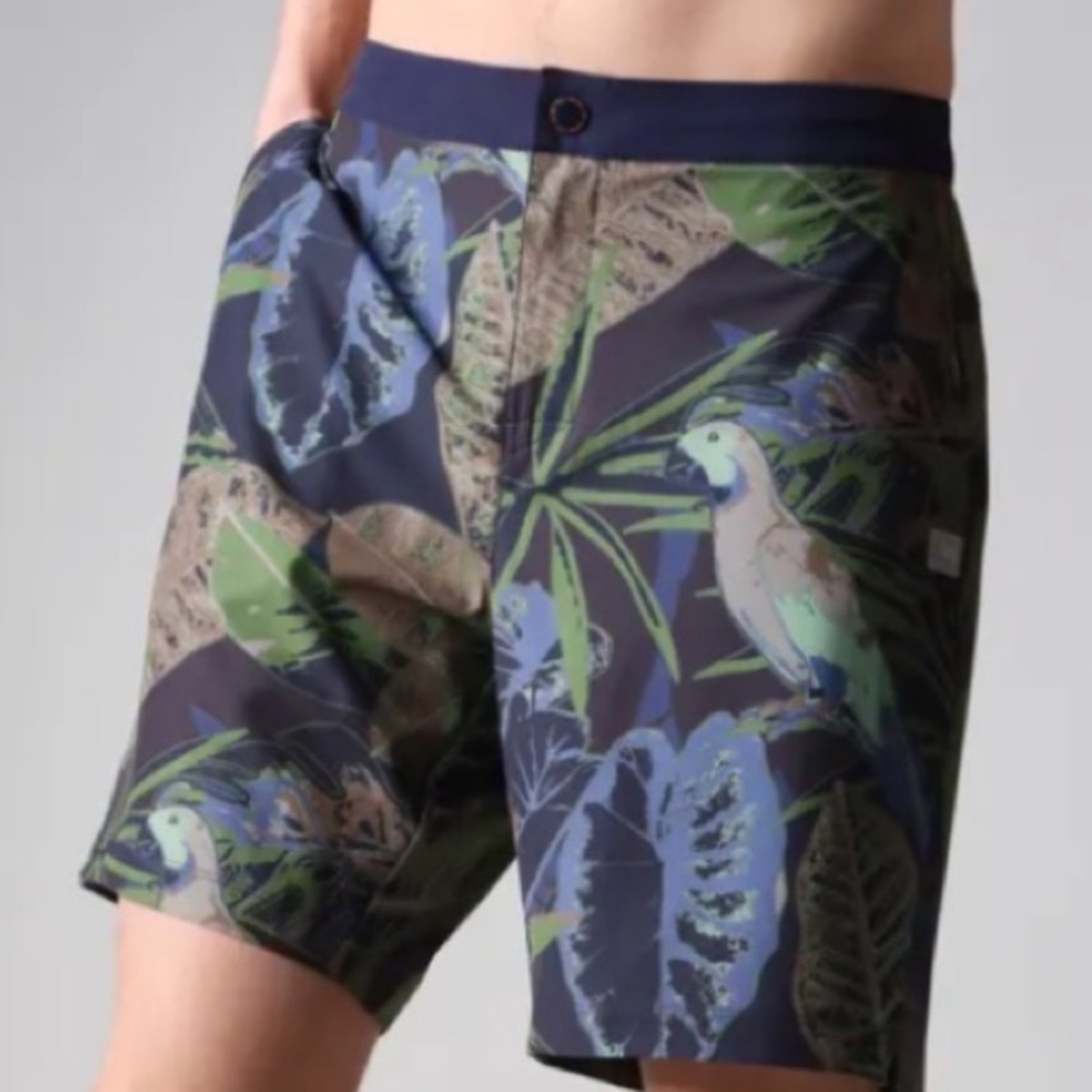 New Rhone Barrier Swim Short XXL Tropical Floral Green/Blue 8 inch Inseam